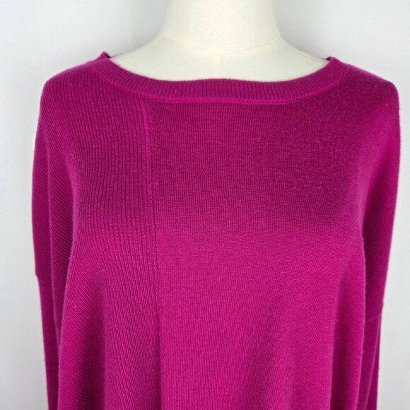 Kerisma Sweater Large Mercerized Wool Magenta Oversized Jagged Hem Cozy Preppy - Picture 2 of 11